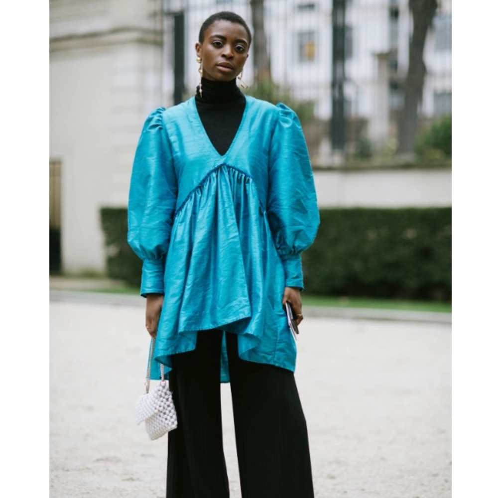 New W/O Tags Blue Silk Maison Cleo Josephine Dress